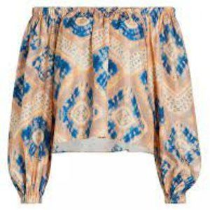 NWT Ulla Johnson Nadya Printed Silk Off-the-Shoulder Blouse tie dye silk